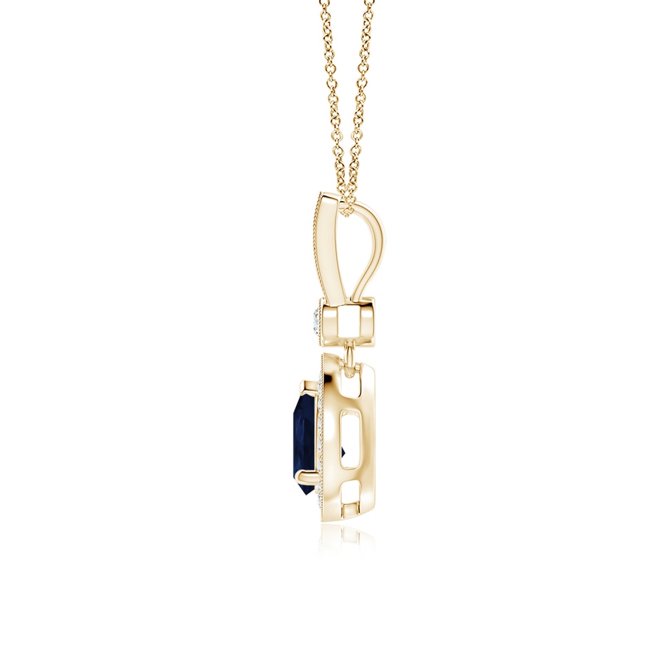 7x5mm A Pear-Shaped Sapphire and Pave Diamond Halo Pendant in Yellow Gold side-1