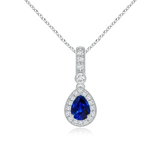 7x5mm AAAA Pear-Shaped Sapphire and Pave Diamond Halo Pendant in P950 Platinum