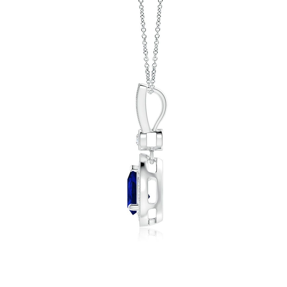 7x5mm Lab-Grown Pear-Shaped Sapphire and Pave Diamond Halo Pendant in White Gold side-1