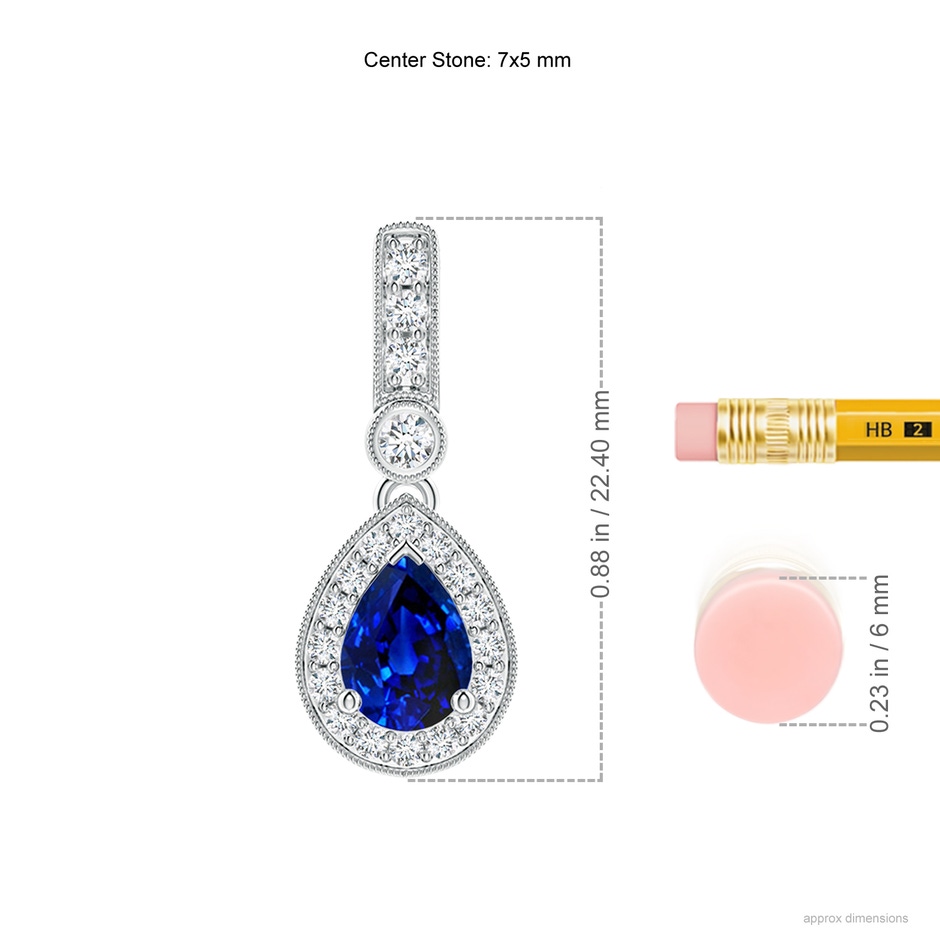 7x5mm Lab-Grown Pear-Shaped Sapphire and Pave Diamond Halo Pendant in White Gold ruler