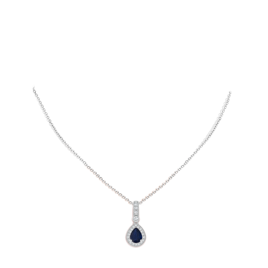 8x6mm A Pear-Shaped Sapphire and Pave Diamond Halo Pendant in P950 Platinum body-neck