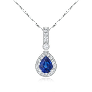 8x6mm AAA Pear-Shaped Sapphire and Pave Diamond Halo Pendant in P950 Platinum