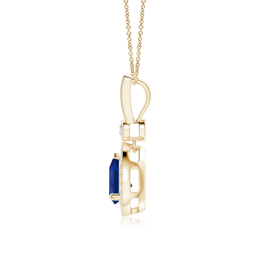 8x6mm AAA Pear-Shaped Sapphire and Pave Diamond Halo Pendant in Yellow Gold - side_1