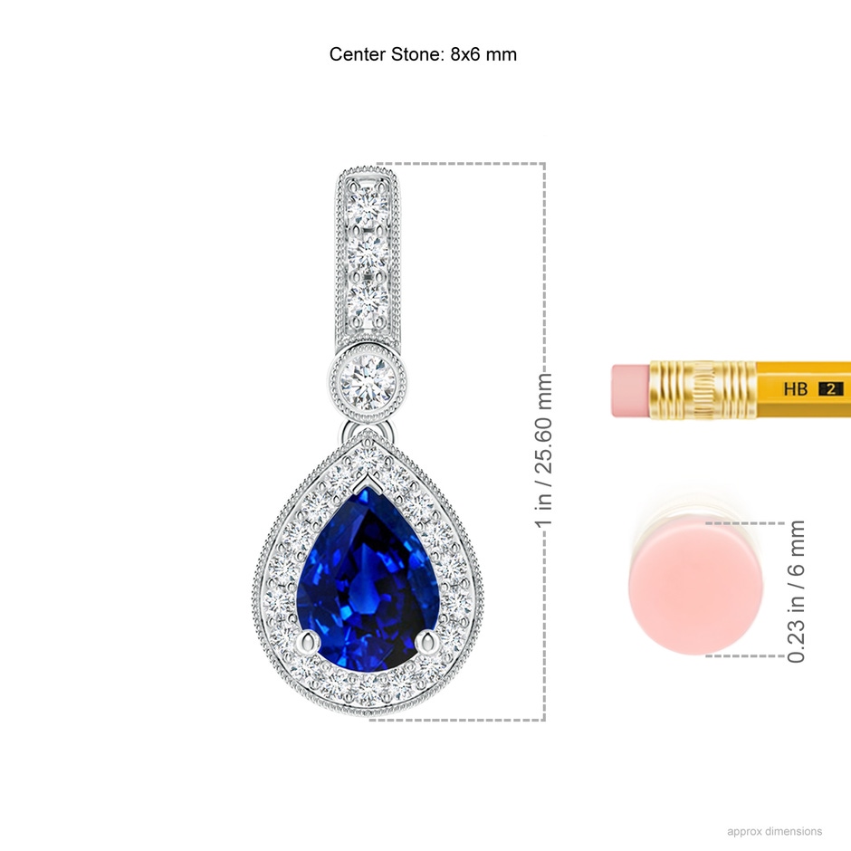 8x6mm AAAA Pear-Shaped Sapphire and Pave Diamond Halo Pendant in P950 Platinum ruler