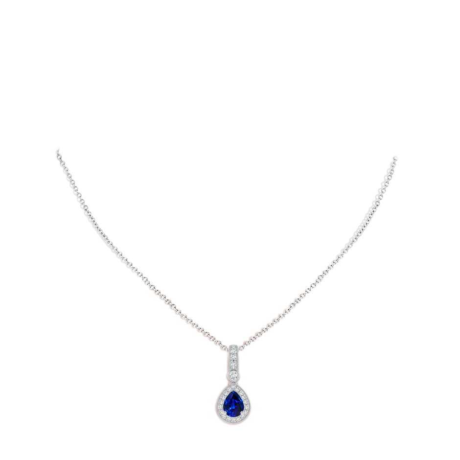 8x6mm AAAA Pear-Shaped Sapphire and Pave Diamond Halo Pendant in P950 Platinum body-neck