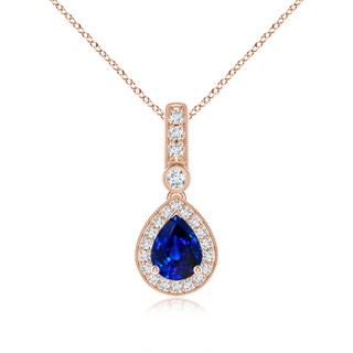8x6mm AAAA Pear-Shaped Sapphire and Pave Diamond Halo Pendant in Rose Gold