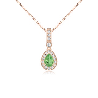 6x4mm A Pear-Shaped Tsavorite and pave Diamond Halo Pendant in Rose Gold