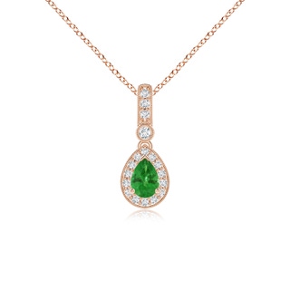 6x4mm AA Pear-Shaped Tsavorite and pave Diamond Halo Pendant in Rose Gold