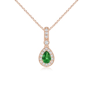 6x4mm AAA Pear-Shaped Tsavorite and pave Diamond Halo Pendant in Rose Gold