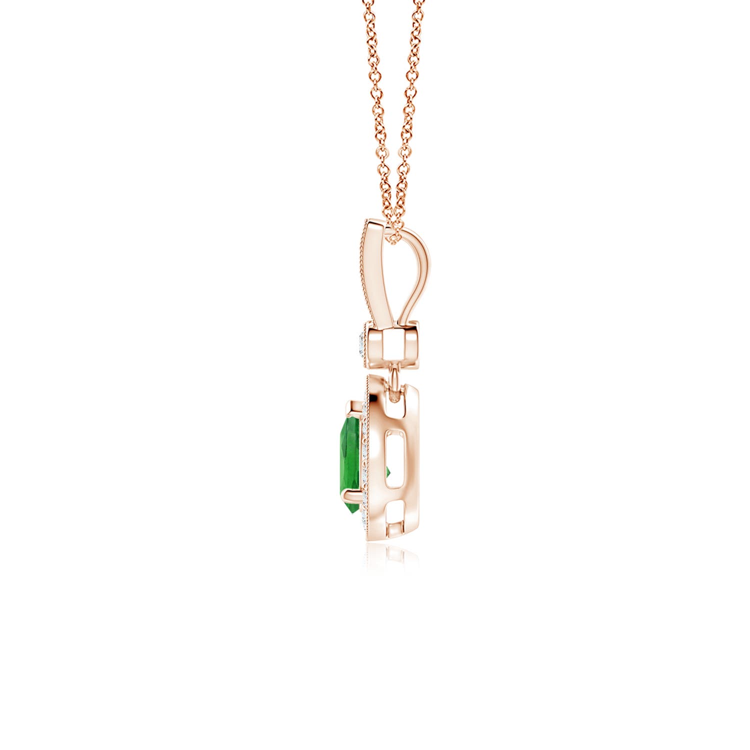 6x4mm AAA Pear-Shaped Tsavorite and pave Diamond Halo Pendant in Rose Gold - side 2