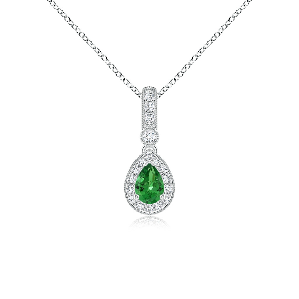 6x4mm AAA Pear-Shaped Tsavorite and pave Diamond Halo Pendant in White Gold