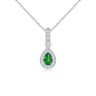 6x4mm AAA Pear-Shaped Tsavorite and pave Diamond Halo Pendant in White Gold