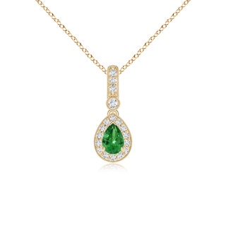 6x4mm AAA Pear-Shaped Tsavorite and pave Diamond Halo Pendant in Yellow Gold