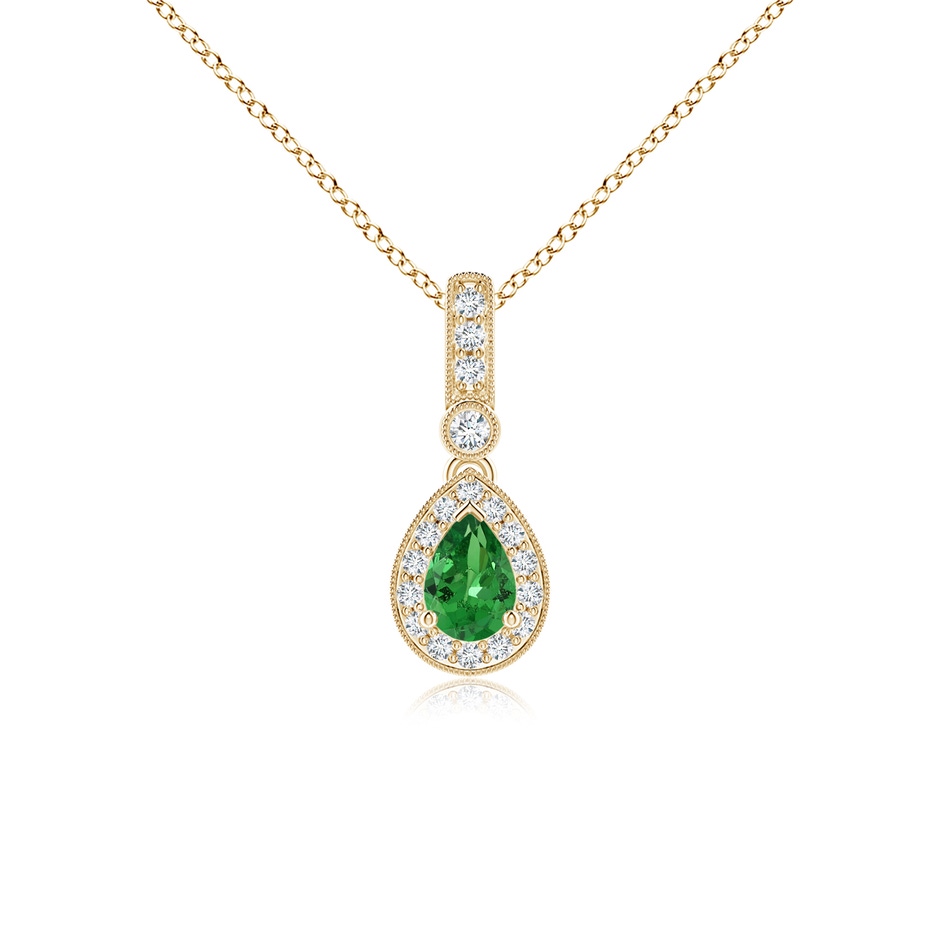 6x4mm AAA Pear-Shaped Tsavorite and pave Diamond Halo Pendant in Yellow Gold 