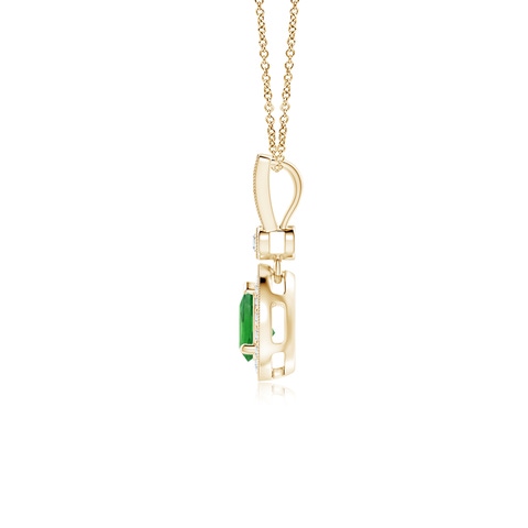 6x4mm AAA Pear-Shaped Tsavorite and pave Diamond Halo Pendant in Yellow Gold - side 3