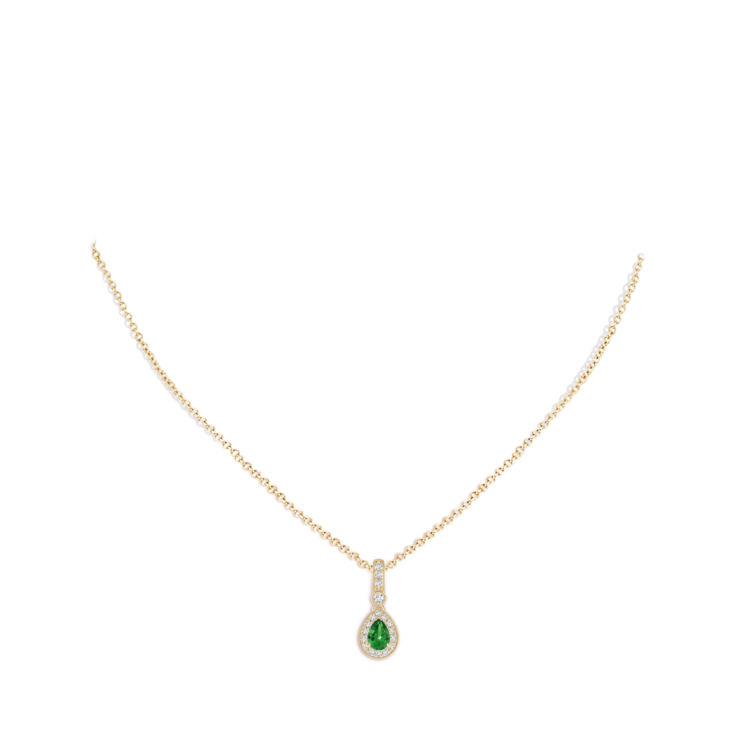 6x4mm AAA Pear-Shaped Tsavorite and pave Diamond Halo Pendant in Yellow Gold - body_neck