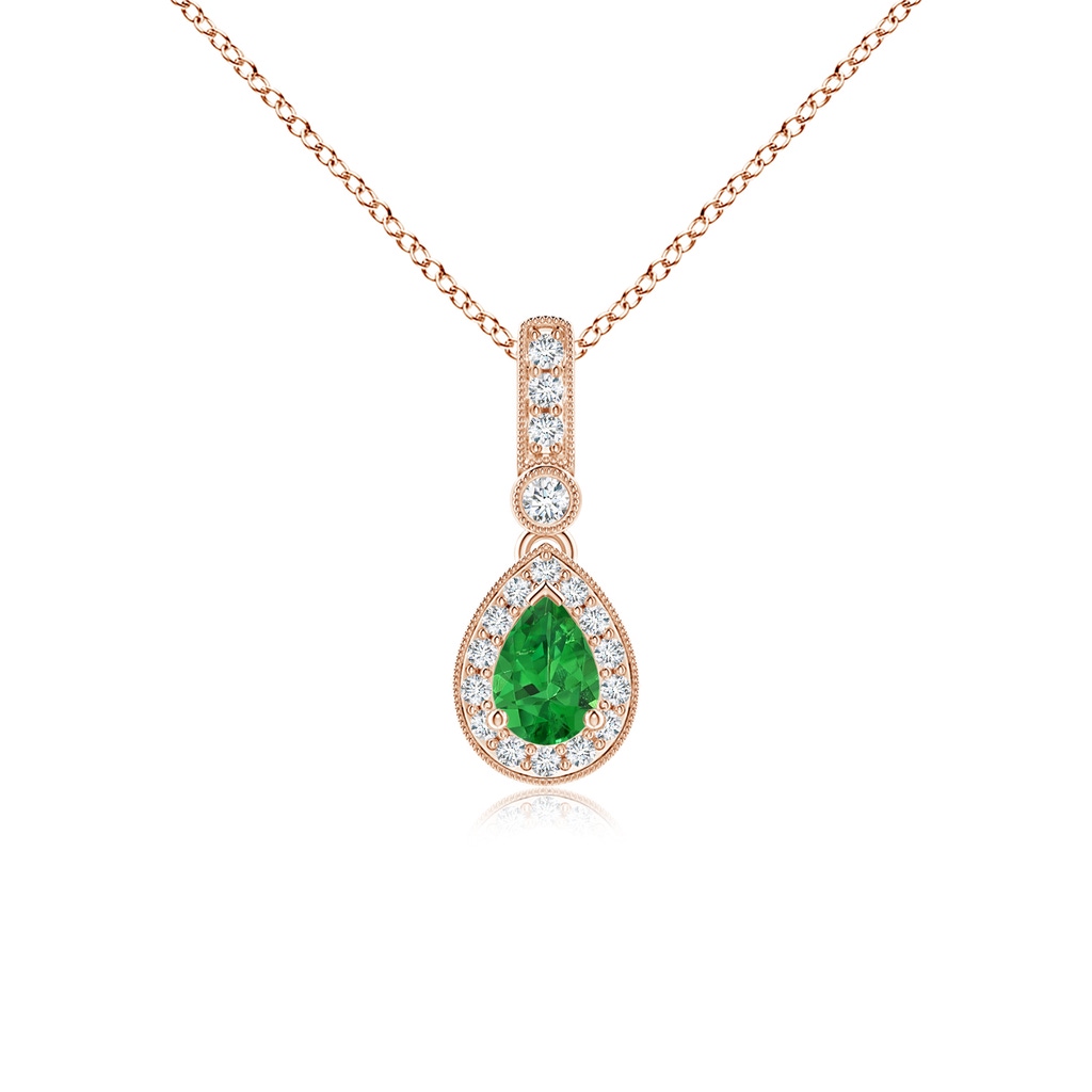 6x4mm AAAA Pear-Shaped Tsavorite and pave Diamond Halo Pendant in Rose Gold