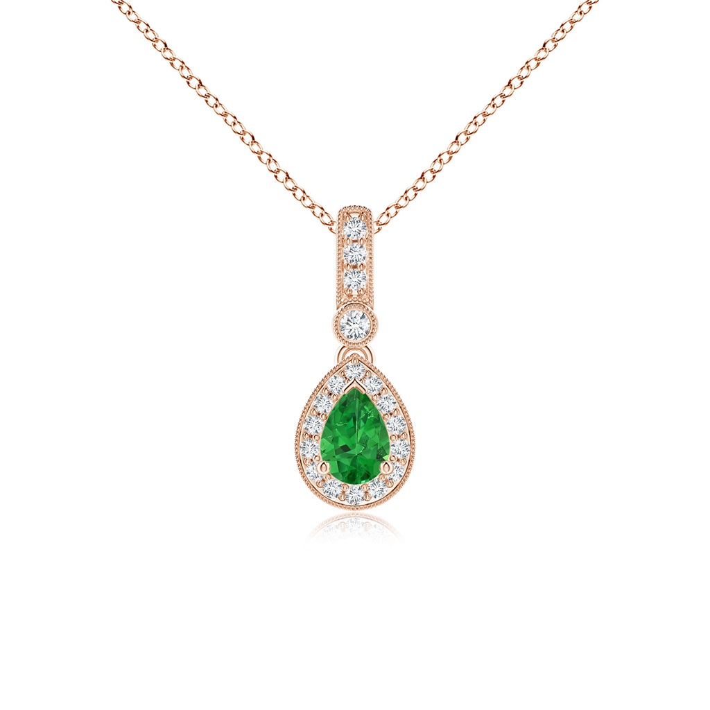 6x4mm AAAA Pear-Shaped Tsavorite and pave Diamond Halo Pendant in Rose Gold