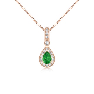 6x4mm AAAA Pear-Shaped Tsavorite and pave Diamond Halo Pendant in Rose Gold