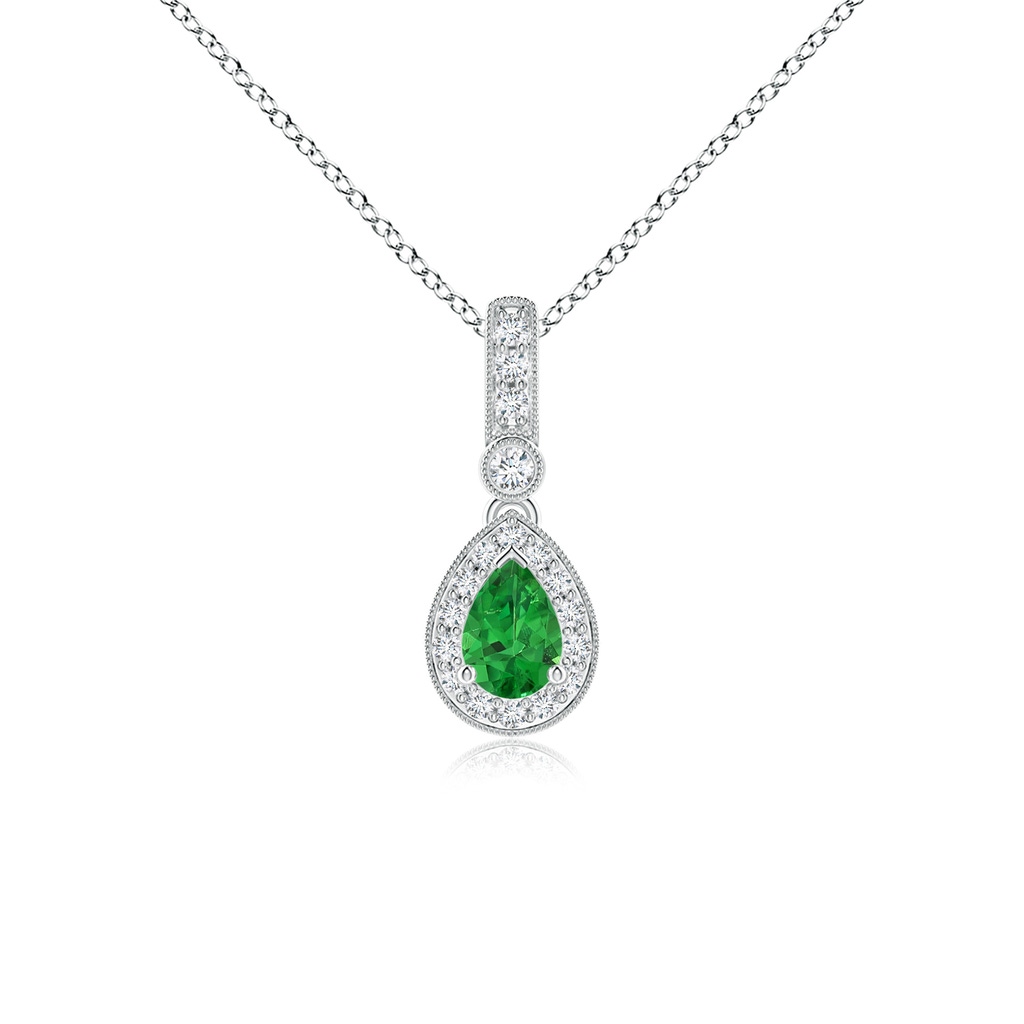 6x4mm AAAA Pear-Shaped Tsavorite and pave Diamond Halo Pendant in White Gold
