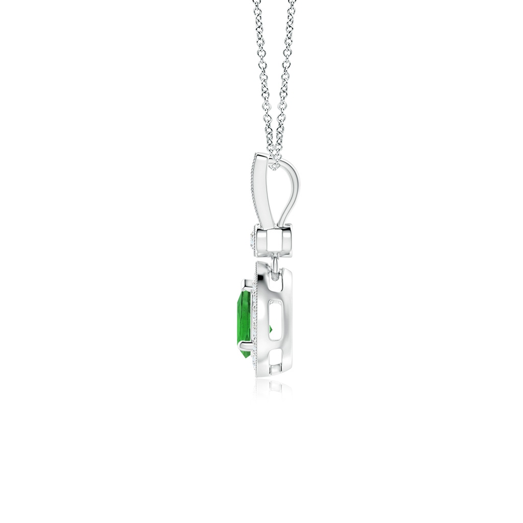 6x4mm AAAA Pear-Shaped Tsavorite and pave Diamond Halo Pendant in White Gold - side 199