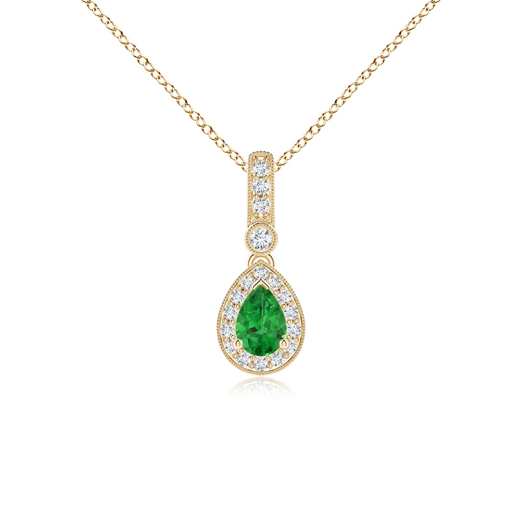 6x4mm AAAA Pear-Shaped Tsavorite and pave Diamond Halo Pendant in Yellow Gold