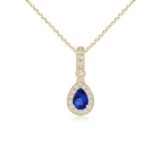 6x4mm AAA Pear-Shaped Tanzanite and pave Diamond Halo Pendant in Yellow Gold