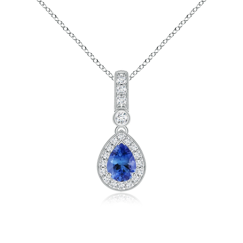 7x5mm AA Pear-Shaped Tanzanite and pave Diamond Halo Pendant in White Gold