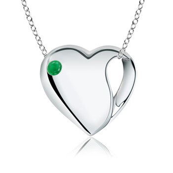 3mm AA Gypsy-Set Emerald Heart Necklace in Silver in S999 Silver