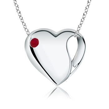 3mm AA Gypsy-Set Ruby Heart Necklace in Silver in S999 Silver