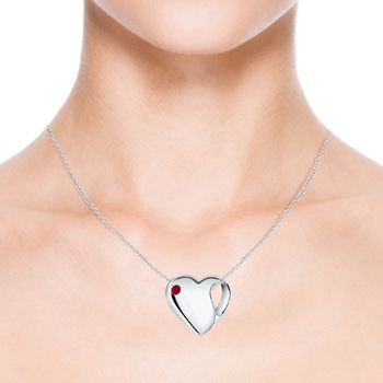 3mm AA Gypsy-Set Ruby Heart Necklace in Silver in S999 Silver Product Image