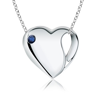 3mm AA Gypsy-Set Sapphire Heart Necklace in Silver in S999 Silver
