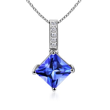 5mm AAA Square Tanzanite Solitaire Pendant with Diamond Bale in P950 Platinum