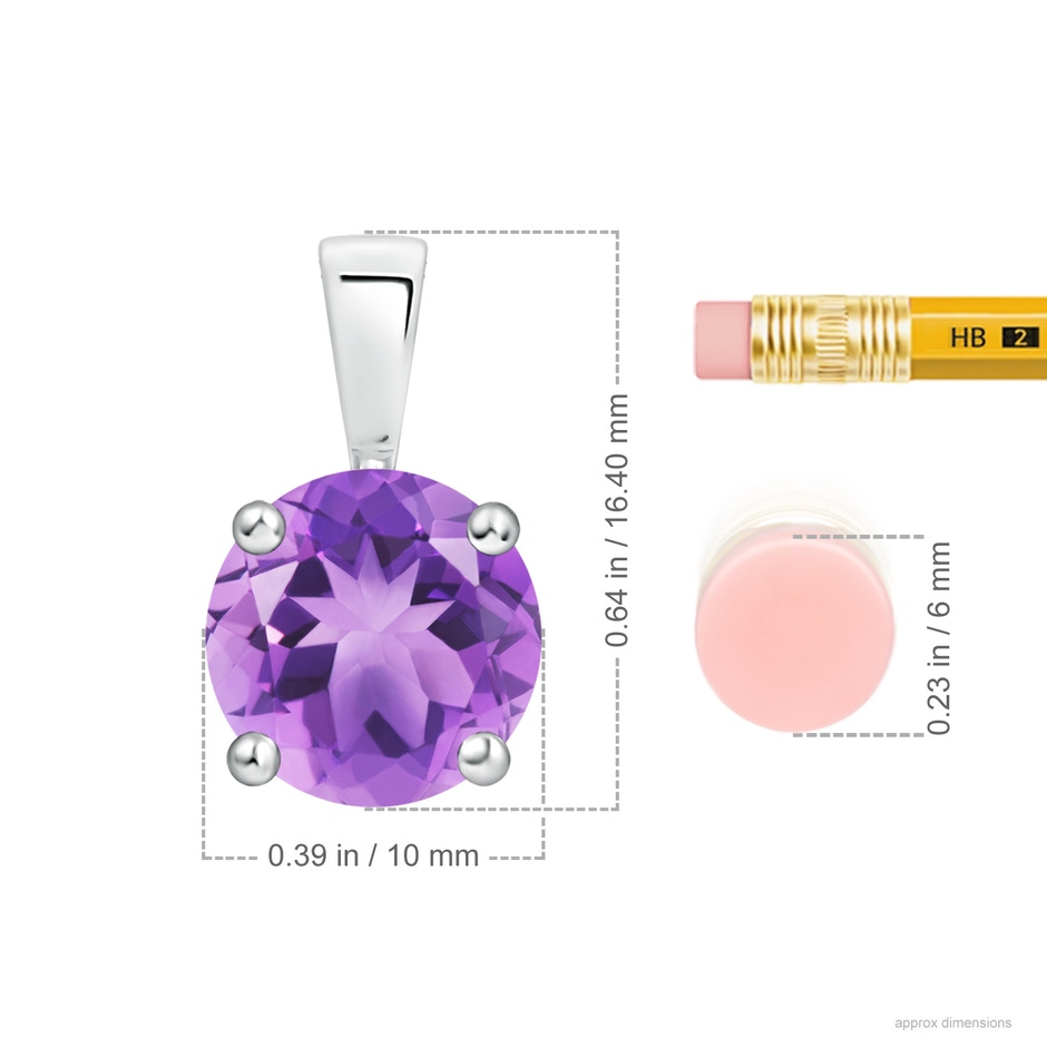 10mm A Classic Prong-Set Round Amethyst Solitaire Pendant in P950 Platinum ruler