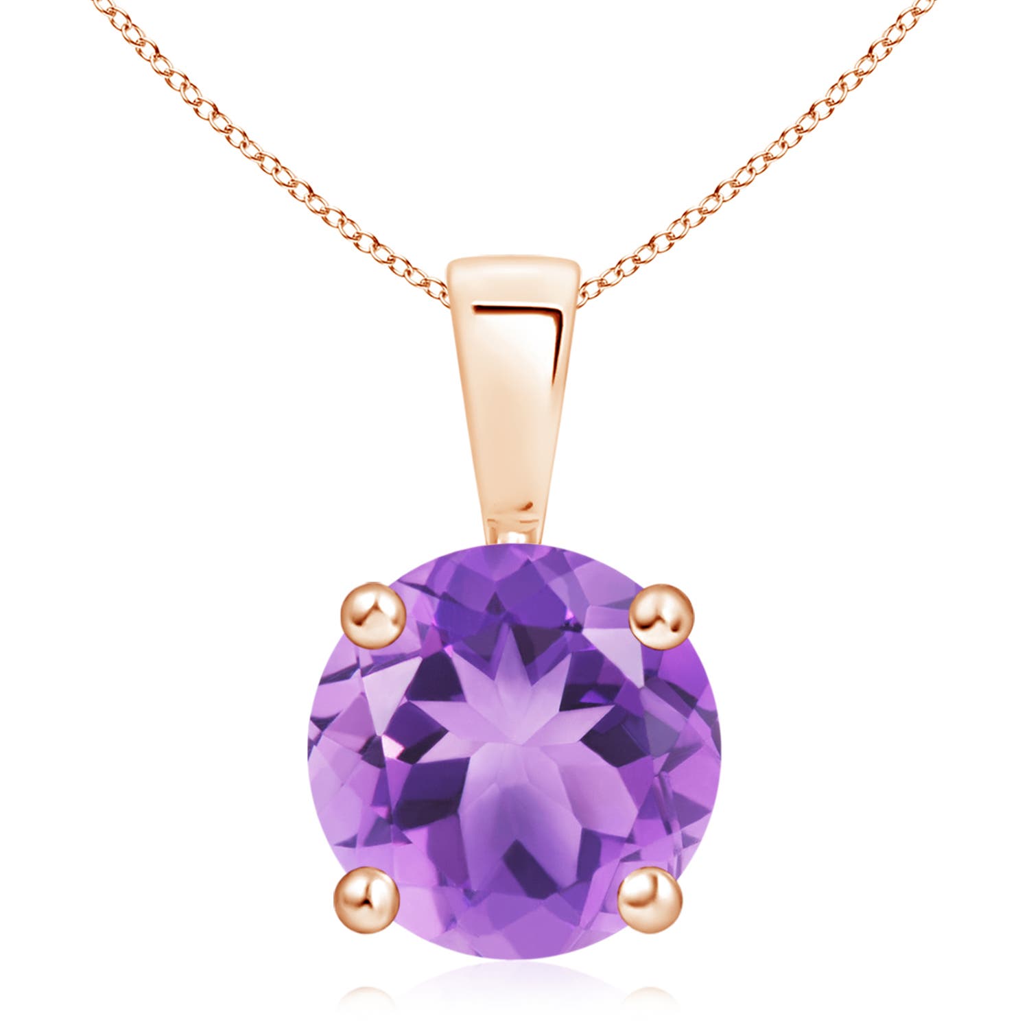 10mm A Classic Prong-Set Round Amethyst Solitaire Pendant in Rose Gold
