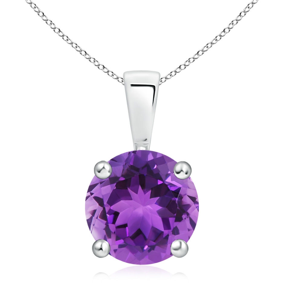10mm AAA Classic Prong-Set Round Amethyst Solitaire Pendant in White Gold 