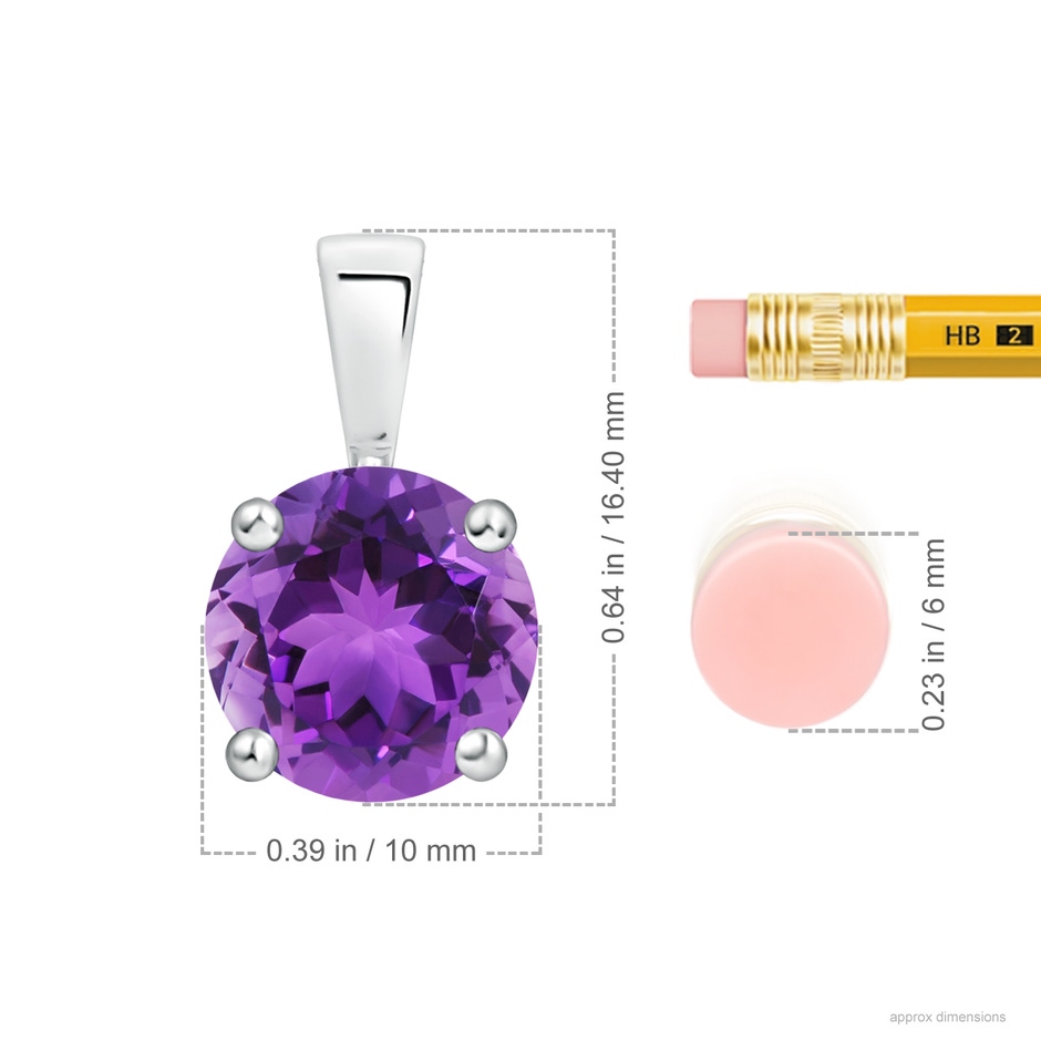 10mm AAA Classic Prong-Set Round Amethyst Solitaire Pendant in White Gold ruler