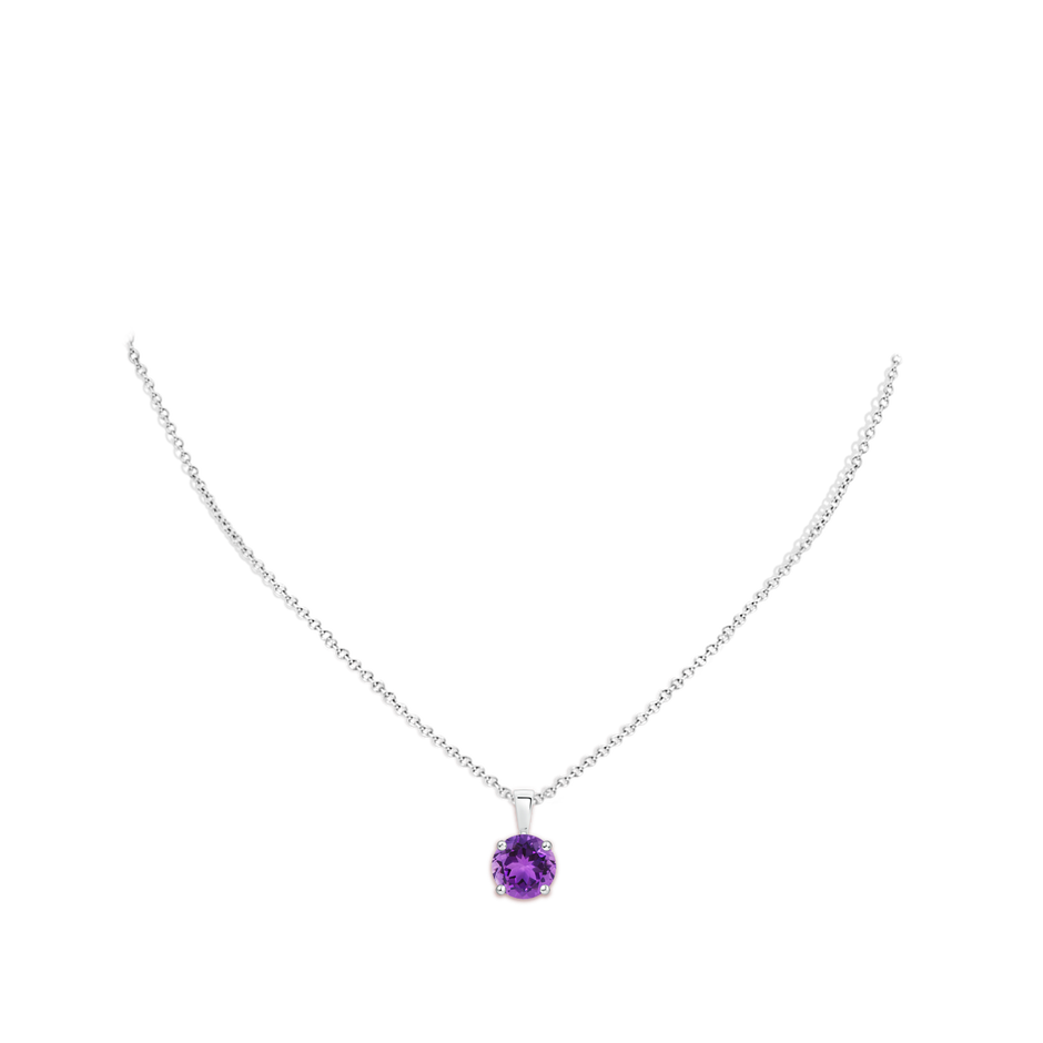 10mm AAA Classic Prong-Set Round Amethyst Solitaire Pendant in White Gold pen