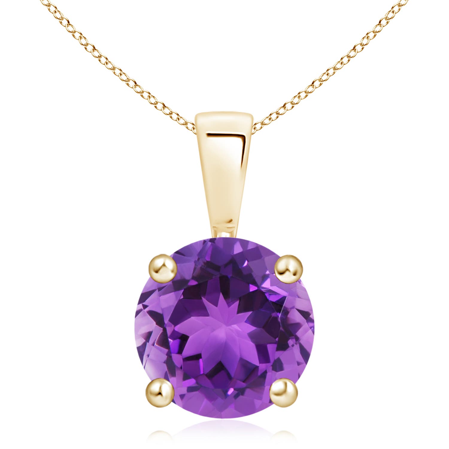 10mm AAA Classic Prong-Set Round Amethyst Solitaire Pendant in Yellow Gold