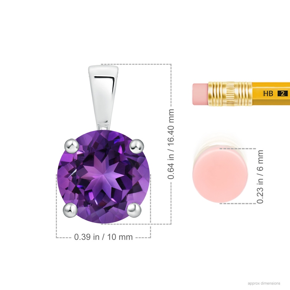 10mm AAAA Classic Prong-Set Round Amethyst Solitaire Pendant in P950 Platinum ruler