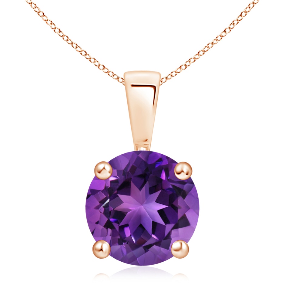 10mm AAAA Classic Prong-Set Round Amethyst Solitaire Pendant in Rose Gold 