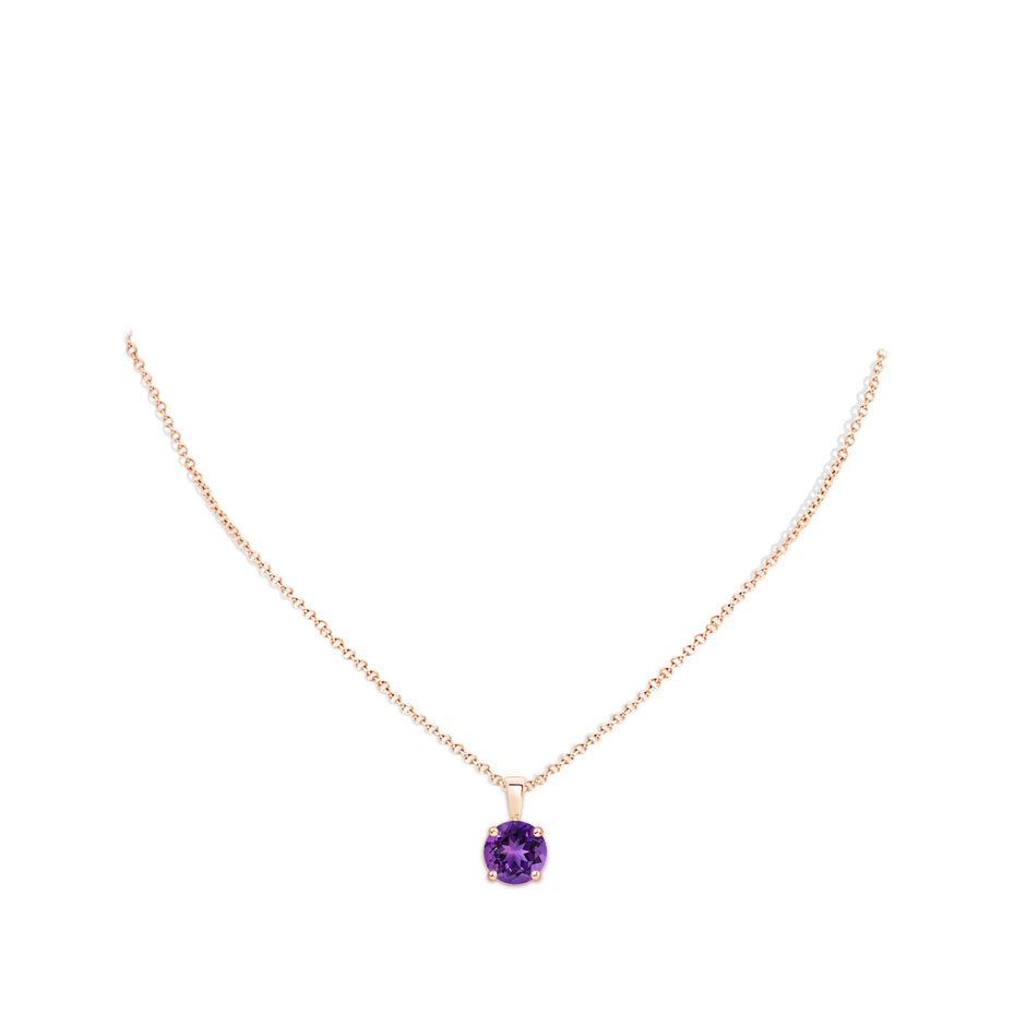 10mm AAAA Classic Prong-Set Round Amethyst Solitaire Pendant in Rose Gold pen