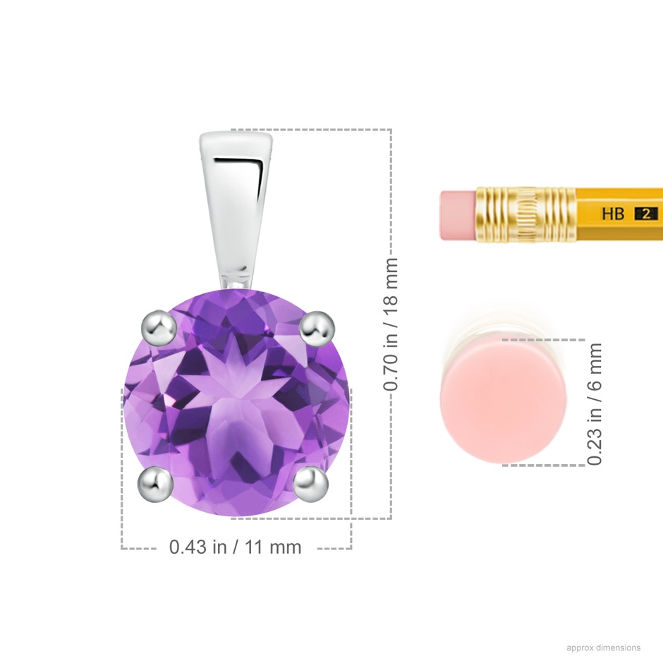 11mm A Classic Prong-Set Round Amethyst Solitaire Pendant in P950 Platinum ruler