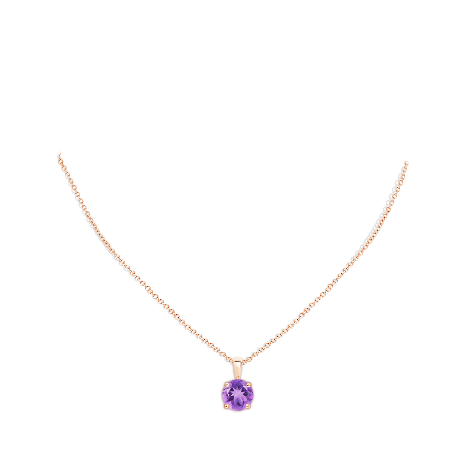 11mm A Classic Prong-Set Round Amethyst Solitaire Pendant in Rose Gold pen