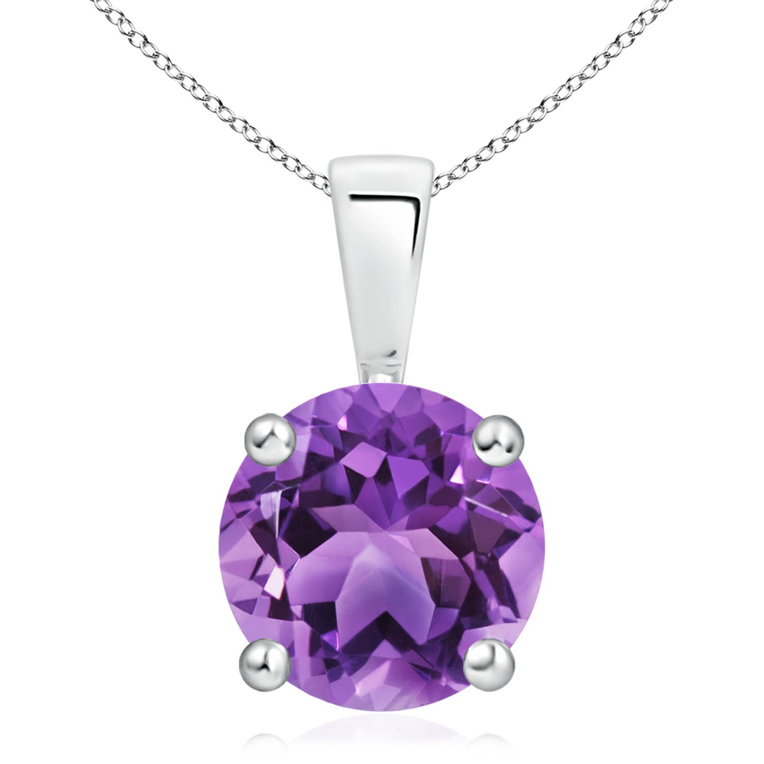11mm AA Classic Prong-Set Round Amethyst Solitaire Pendant in P950 Platinum