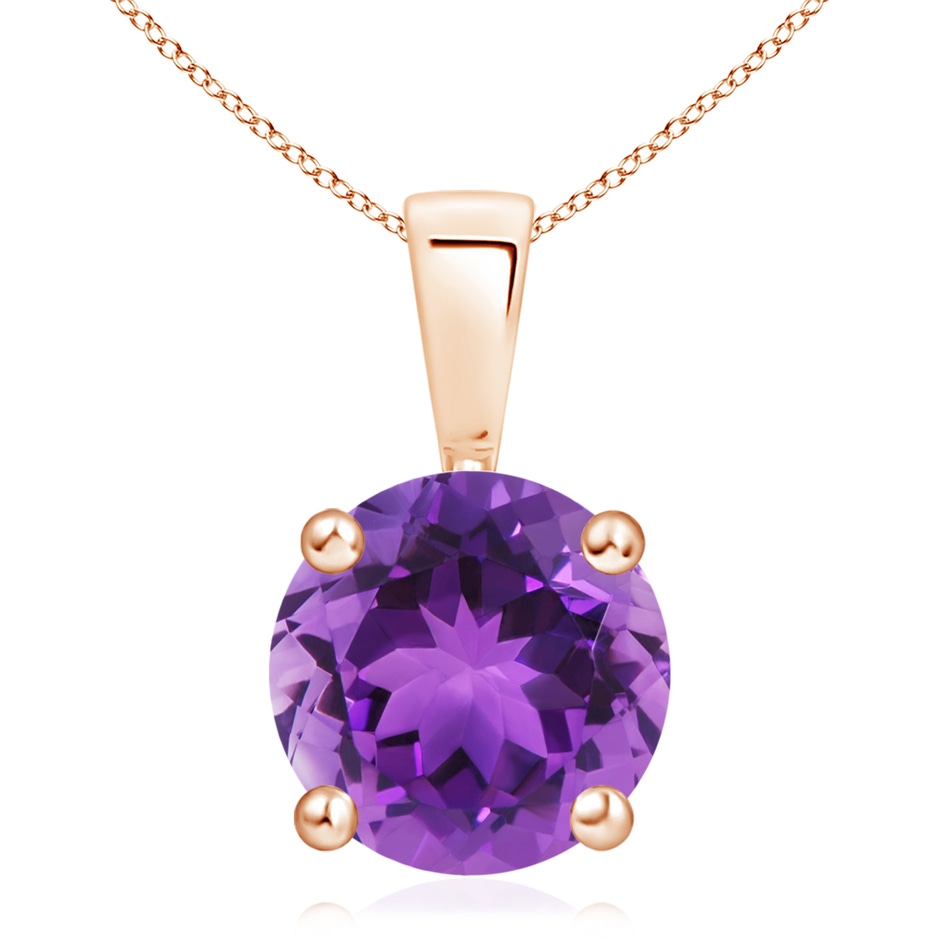 11mm AAA Classic Prong-Set Round Amethyst Solitaire Pendant in 18K Rose Gold 
