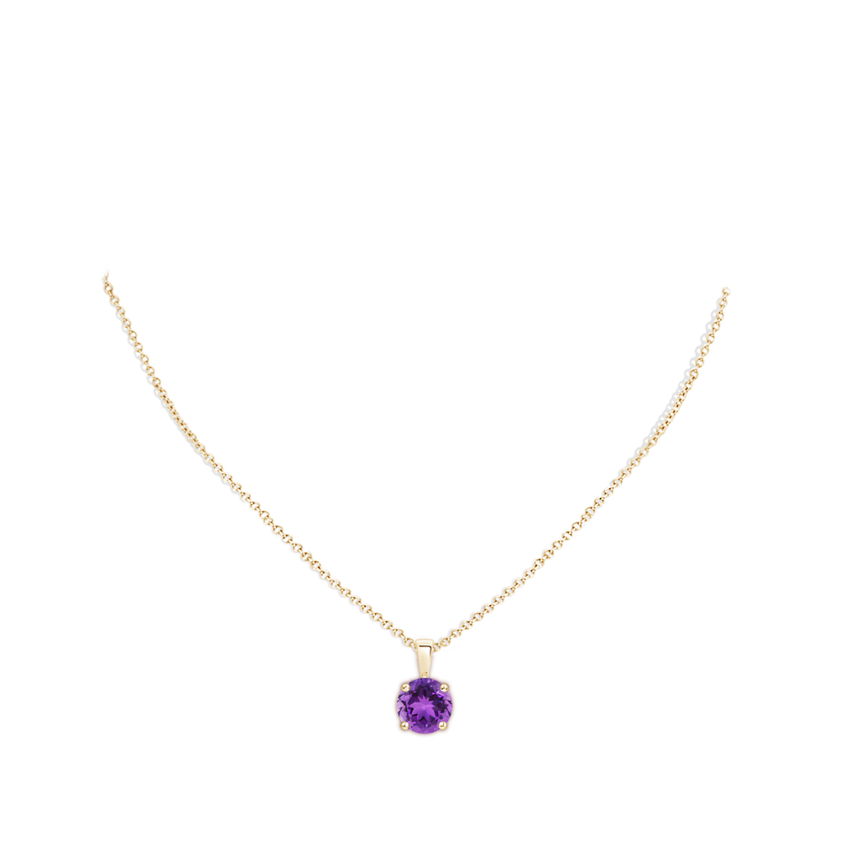 11mm AAA Classic Prong-Set Round Amethyst Solitaire Pendant in 18K Yellow Gold pen
