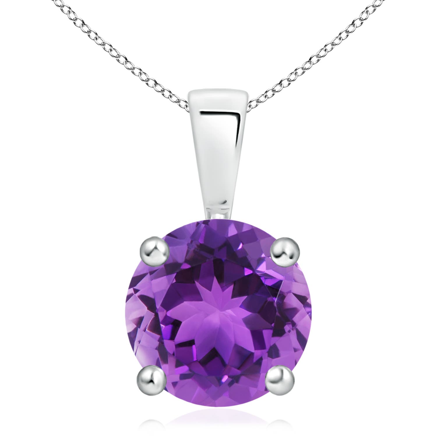 11mm AAA Classic Prong-Set Round Amethyst Solitaire Pendant in White Gold