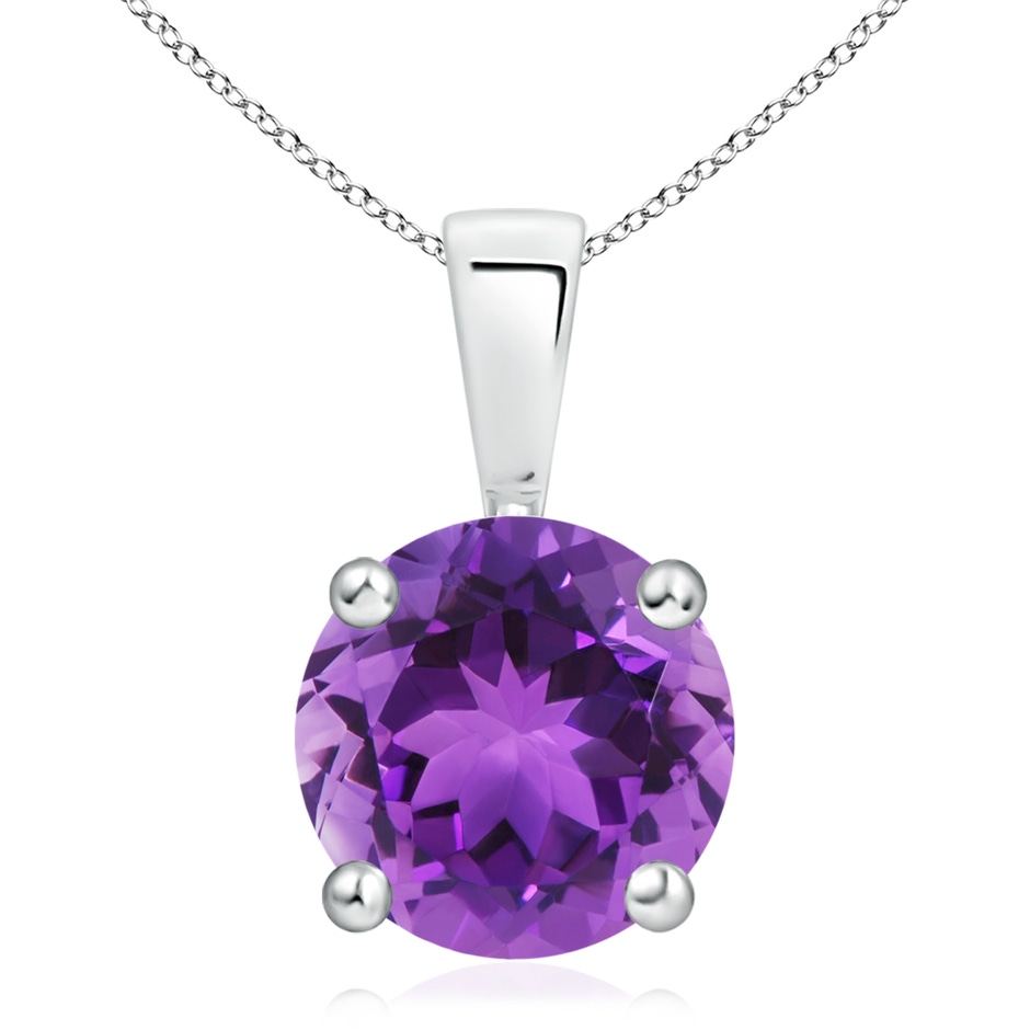 11mm AAA Classic Prong-Set Round Amethyst Solitaire Pendant in White Gold 