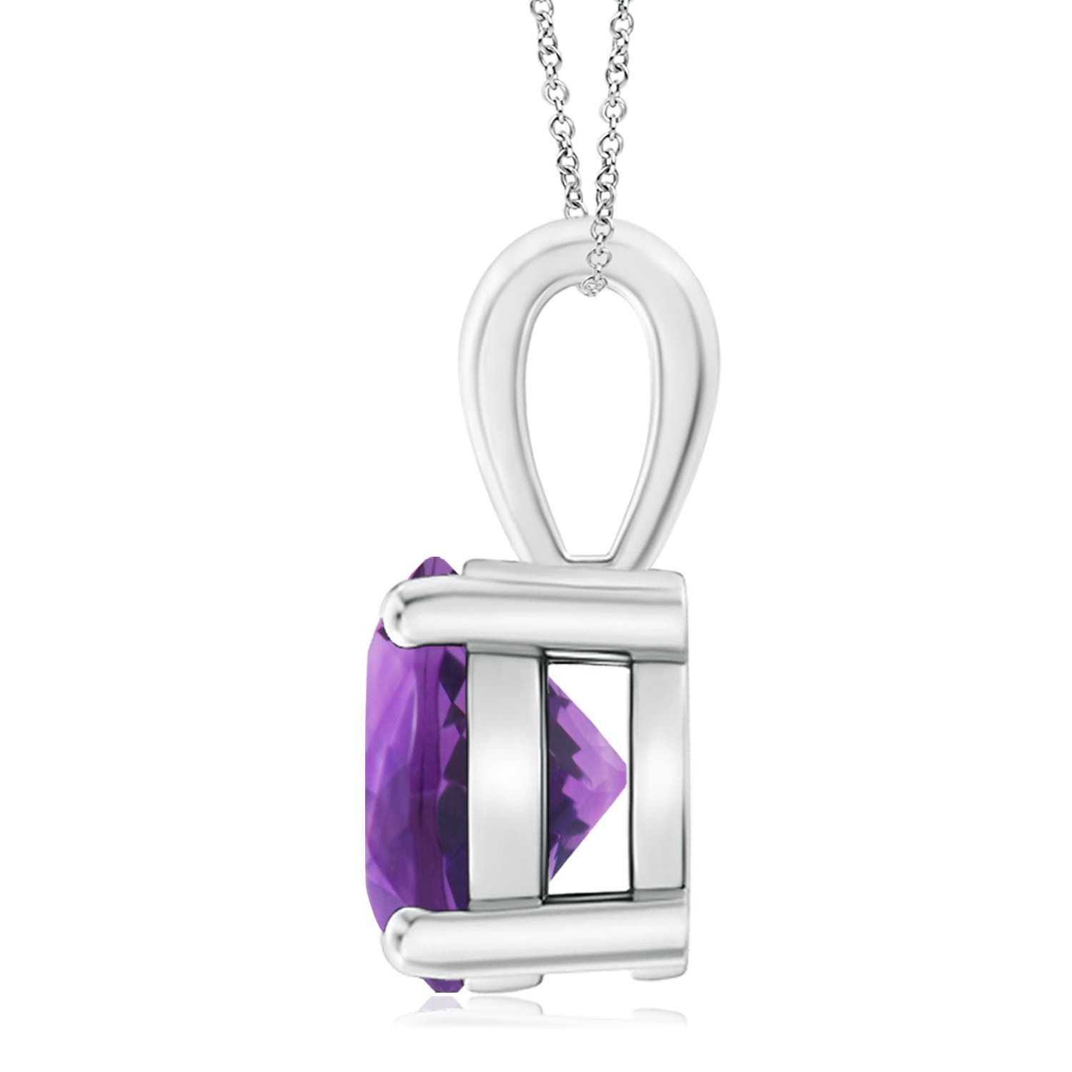 11mm AAA Classic Prong-Set Round Amethyst Solitaire Pendant in White Gold